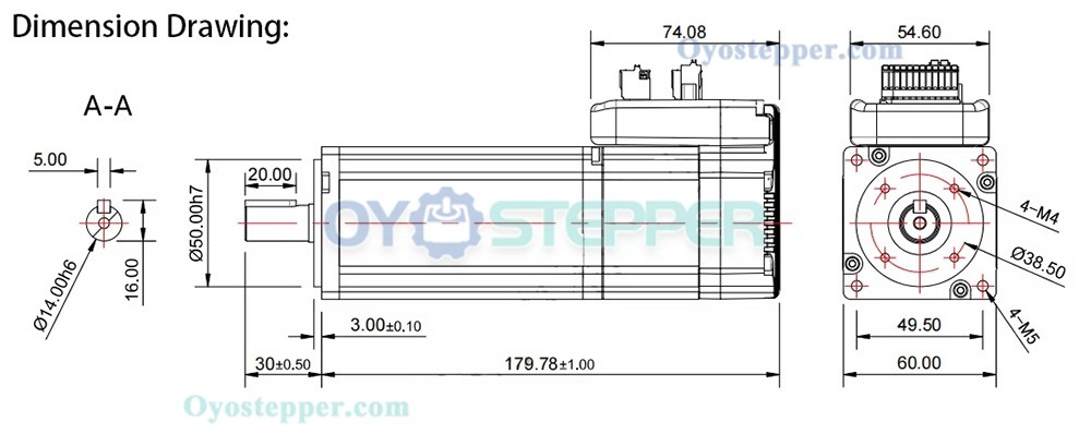 JMC Nema 23 Integrated AC Servo Motor with Brake 400W 48V 1.27N.m 3 Phase 3000RPM 60 x 60mm